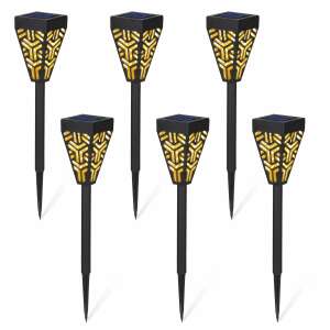 6 darabos fekete napelemes dekoratív kerti lámpa készlet, meleg fehér fénnyel, 2 az 1-ben, függesztett vagy süllyesztett - Napelemes lámpa
