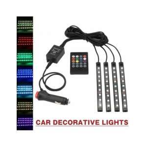 Kit lumini LED RGB interior mașină cu telecomandă - 12V, 9 LED-uri, 17cm - LAL-9 - Lumini auto