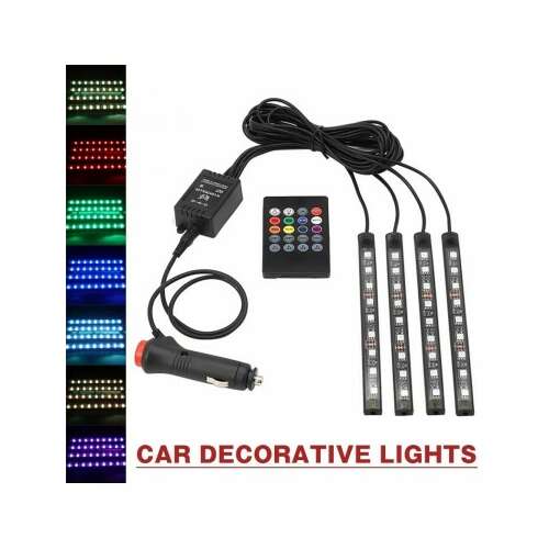 Kit lumini LED RGB interior mașină cu telecomandă - 12V, 9 LED-uri, 17cm - LAL-9