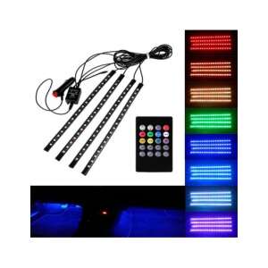 4x Kit lumini ambientale RGB cu telecomandă, 12V, 18 LED-uri, 32cm - LAL-18: Iluminare interioară multicoloră pentru mașini cu telecomandă, instalare ușoară. - Lumini auto