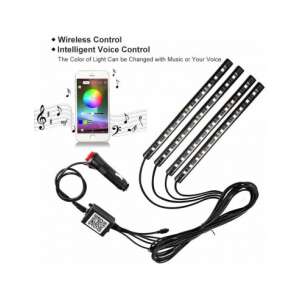 Kit lumini ambientale RGB auto 4 buc cu control prin aplicație Bluetooth, 12V, 22cm LAL-12 - Control wireless prin aplicație smartphone, schimbare culori cu muzică sau voce. - Lumini auto