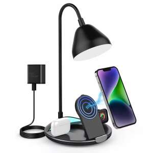 Stație de încărcare wireless pliabilă de 20 W cu lampă de birou LED pentru smartphone-uri, căști și smartwatch-uri - Negru - Încărcătoare wireless
