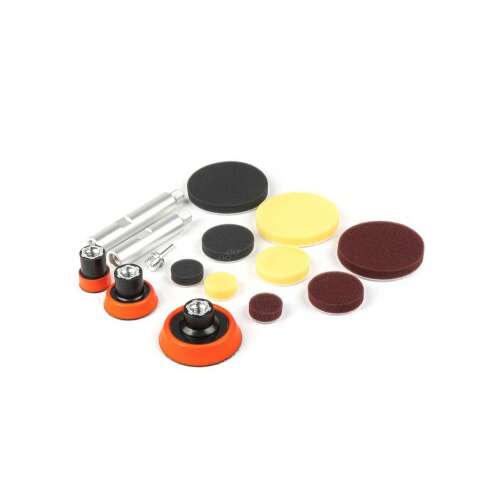 Set mit 15 Polierschwämmen und -elementen, mit 3 Adaptern M14-100-120 mm, Detaillierung, Amio 110402385