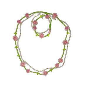 Set colier si bratara din lemn Woodyland, verde/roz 110404925 - Bijuterii pentru femei