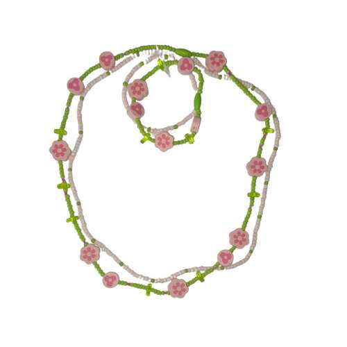 Súprava náhrdelníka a náramku z dreva Woodyland, zelená/ružová 110404925