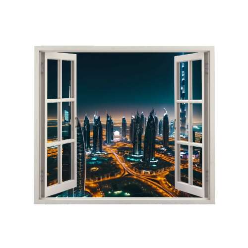 VIEW TO HAVEN 05 falmatrica, 125x110cm, éjszakai Dubai városkép