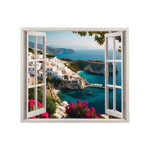Naklejka ścienna VIEW TO HAVEN 14: projekt widoku z okna na morze o wymiarach 125x110cm, samoprzylepna naklejka winylowa do dekoracji domu - Tapeta