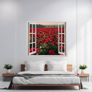 Kolorowa folia drukowana View to Haven 30 dekoracja ścienna, 125 x 110 cm, widok na pole róż - Tapeta