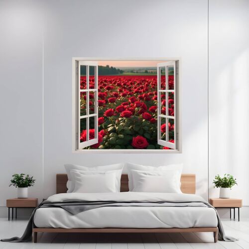 Folie colorată imprimată View to Haven 30 decor de perete, 125 x 110 cm, vedere câmp de trandafiri