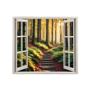 Naklejka na ścianę VIEW TO HAVEN 3D okno ścieżka leśna, 125x110cm - Tapeta