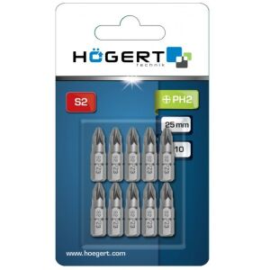 Set 10 buc biti de surubelnita, Hogert, PH2, 25mm, in blister 121731467 - Hogert