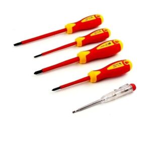 Set mit 4 S2-Stahlschraubendrehern + 1 Spannungsprüfer, isoliert 1000V, Hogert Technik