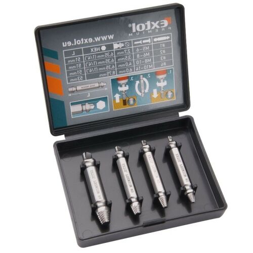 Set 4 extractoare de suruburi indoite, Extol Premium, M5-14, HSS