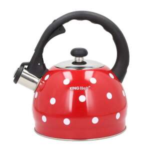 Fütyülő vízforraló Kinghoff KH 1049, 2 liter, Hőszigetelt fogantyú, Indukciós, Piros fehér pöttyökkel