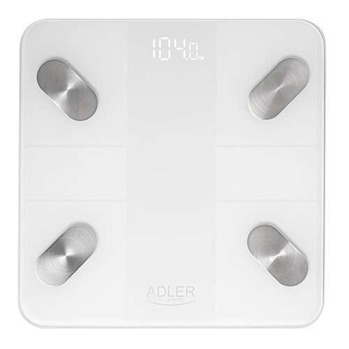ADLER intelligens testsúlymérő, 18 paraméter elemzése, LED kijelző, Bluetooth, fehér