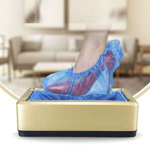 Automatischer Schuhüberzieher-Spender in Gebrauch, goldene Farbe, hygienischer und sicherer Schuhschutz - Schuhhüllen