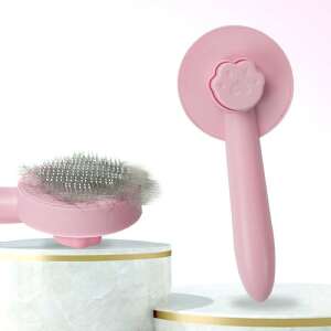 Perie roz autocurățare roz pentru câini și pisici, curățare ușoară cu un singur clic, mâner ergonomic - Perie pentru animale, mașină de tuns, foarfece, mașină de tăiat gheare