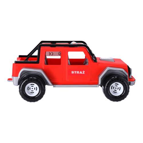 Piros Straż márkájú 4x4 tűzoltóautó játék, oldalnézet