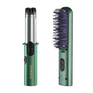 KONKA KG-T06 2-in-1 Haarstyler: Nahaufnahme von Lockenstab und Glättungsbürste - Haarstyling-Bürste