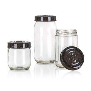 LINZI 3-dielna sada sklenených nádob s granitovými viečkami. Ideálne na skladovanie cestovín, korenín, cukru a ďalších potravín. - Kuchynské úložné nádoby