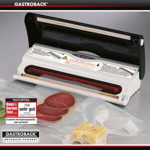 Вакуумно запечатващо устройство Gastroback със салам и сирене, показващо пример за употреба - Вакуумно заваряване на фолио