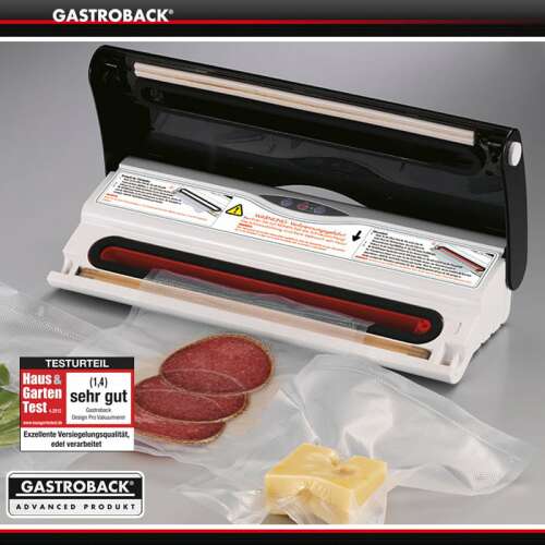 Вакуумно запечатващо устройство Gastroback със салам и сирене, показващо пример за употреба