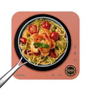 Ciarra Donut Orangina 1 zónás hordozható indukciós főzőlap használat közben, tészta főzése garnélával - Ciarra