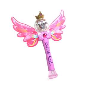 Baghetă cu bule Princess cu aripi, coroană și soluție de bule, roz, pe un fundal alb - Bule de sapun