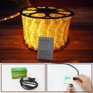 Flippy 94m LED fénycső, meleg fehér, 2256 LED, transzformátor, szegmentálható, 220V, telepítési példákkal - Fényfüzér