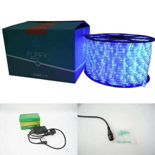 Flippy karácsonyi LED fényfüzér, 24m, 576 LED, kék, transzformátorral és 8 fényjátékkal, szegmentálható, 220V - Karácsony