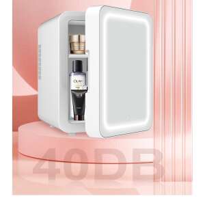 Flippy mini frigider cosmetic cu oglindă LED, alb, cu produse de îngrijire a pielii în interior - Mini-frigidere