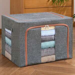 Сгъваема кутия за съхранение Flippy 100L с цип, сива, за дрехи, одеяла, играчки и други домакински предмети - Кутия за съхранение и кошница