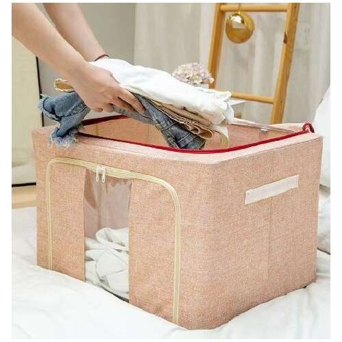 Flippy 66L Összecsukható Tárolódoboz Átlátszó Ablakkal, Porálló, Összecsukható, Ruhákhoz, Játékokhoz, Könyvekhez, Ágyneműhöz, Rendező, Bézs