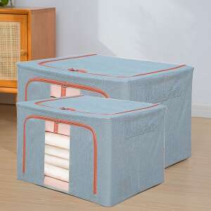 Două cutii de depozitare pliabile Flippy în dimensiuni diferite, cea mai mare este albastră, iar cea mai mică este gri - Depozitare și organizare