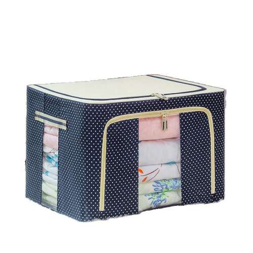 Skladacia úložná krabica Flippy, 66L, 2 priehľadné okná, tmavomodrá s bodkami