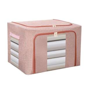 Cutie de depozitare pliabilă Flippy 66L, rezistentă la praf, cu fereastră, pentru haine, pături, jucării, roz - Organizatori de garderobe