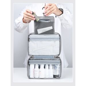 Flippy szürke utazási kozmetikai táska több rekesszel, akasztóval és piperecikkekkel. - Kozmetikai táska