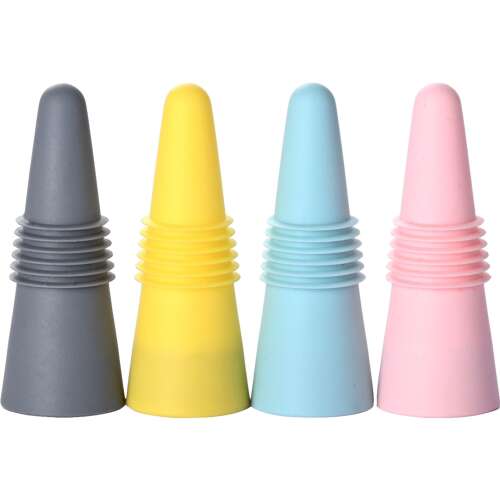 Set mit 4 wiederverwendbaren Flippy-Silikonverschlüssen für Weinflaschen und Getränke, mehrfarbig 110442634