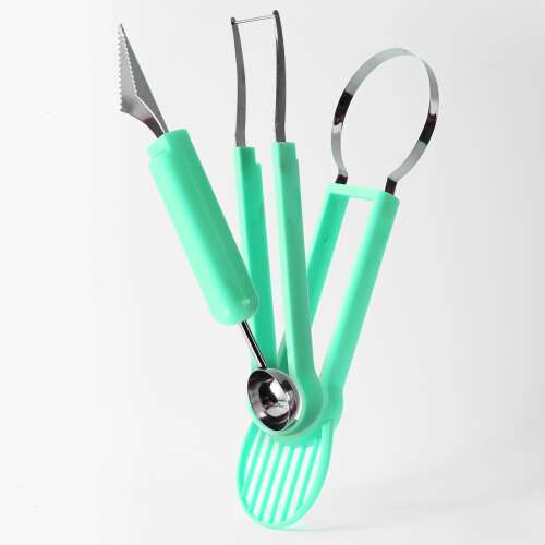 Flippy kuchynská pomôcka 4v1 na krájanie a zdobenie ovocia, nerez a plast, kompaktná, 28x6,2 cm, zelená