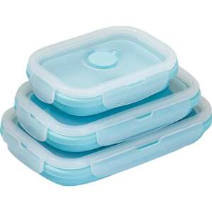 Set de trei recipiente pliabile din silicon albastru, stivuite - Cutii alimentare