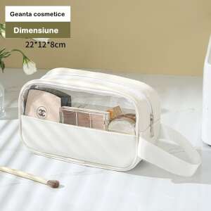 Flippy kozmetikai táska sminkkel és bőrápoló termékekkel, fehér, PVC és textil, vízálló utazótáska, 22 x 12 x 8 cm - Kozmetikai táska