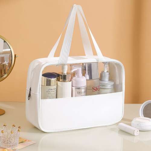 Flippy fehér átlátszó kozmetikai táska piperecikkekkel, utazási rendszerező, vízálló