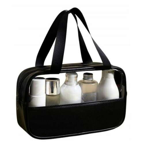 Flippy kozmetikai táska, utazáshoz vagy szervezéshez, PVC/textil anyagból, vízálló, hordozható, 26 x 15 x 10 cm, fekete