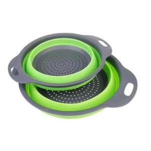 Sada 2 skladacích potravinárskych silikónových cedníkov, s držadlami, nepriľnavé a protišmykové dno, okrúhle, dve veľkosti, ľahko skladovateľné, kompatibilné s umývačkou riadu, zelené 110442952 - Kuchynské pomôcky