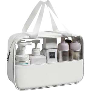 Flippy fehér PVC kozmetikai táska, utazó sminktáska, vízálló, átlátszó előlap - Kozmetikai táska