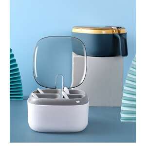 Flippy 4-komorowy pojemnik na przyprawy z 4 łyżeczkami, przezroczystą pokrywką i uchwytem - biały i szary - Przechowywanie i sortowanie