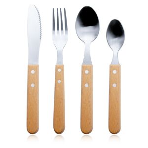 Set de tacâmuri Flippy de 4 piese cu oțel inoxidabil și mânere din lemn de fag, set complet - Seturi de tacâmuri