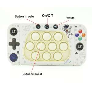 Flippy konzolos interaktív játék gyerekeknek, speed push whack-a-mole, pop it speed játék, ABS/szilikon anyag, szintezőkkel, hangokkal és fényekkel, 15,5 x 7,6 x 5,3 cm, űrhajós modell, fehér