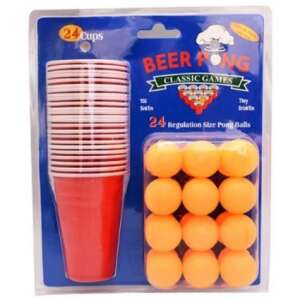 Beer Pong Classic Games szett 24 piros pohárral és 24 narancssárga ping pong labdával - Felnőtt társasjáték