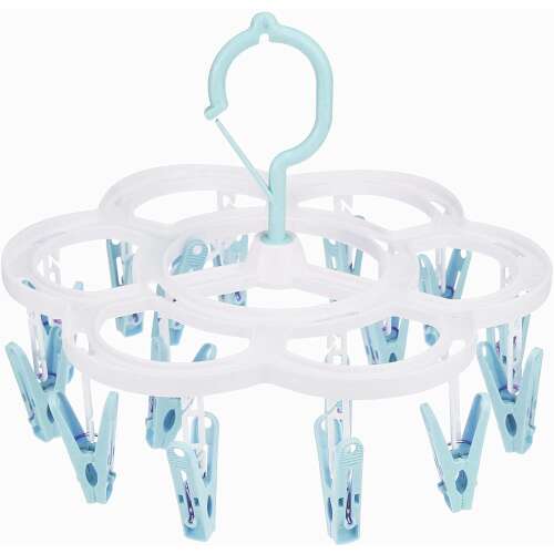 Flippy Dreh-Wäschetrockner, 16 Clips, platzsparendes Design, Blau
